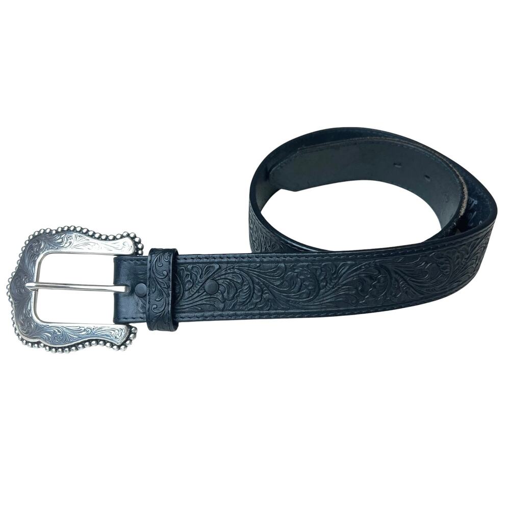 Tony Lama Layla Black Embossed Leather Western Belt Boho Cowgirl Size 30